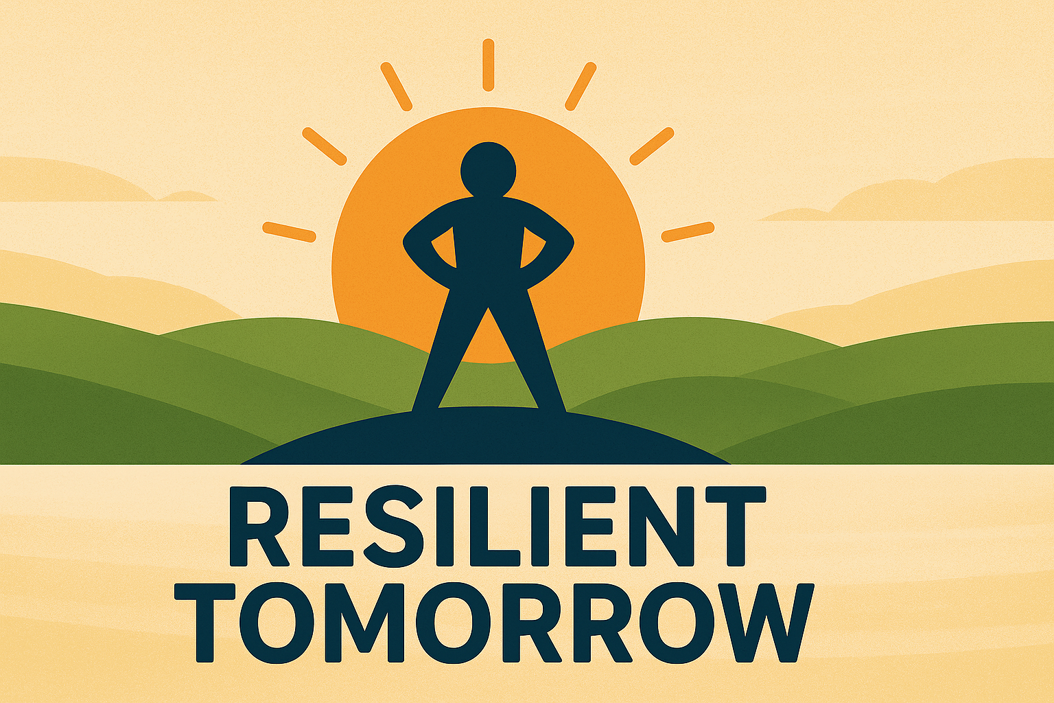 Resilient Tomorrow — figure standing on a hill at sunrise